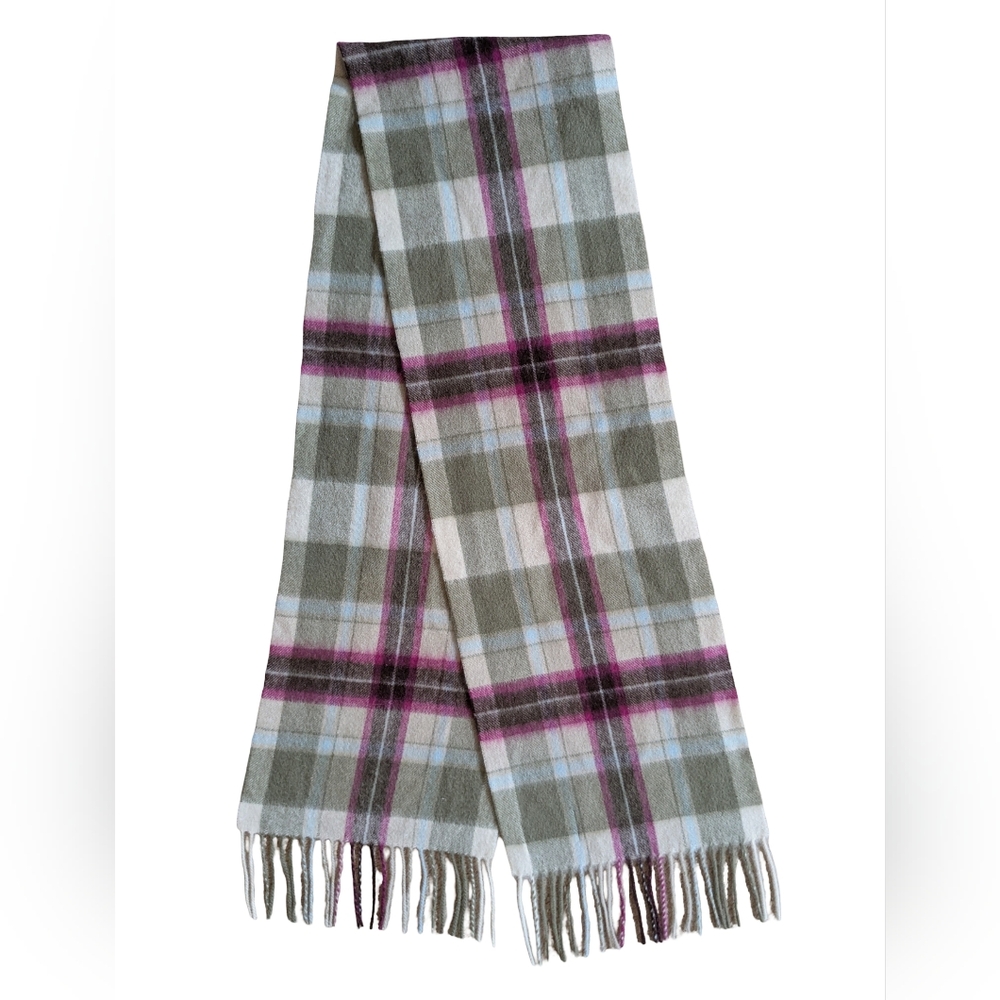 Edinburgh 100% Lambswool Scarf Tartan Plaid Cream Olive Berry